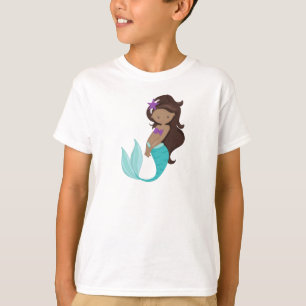African American Mermaid, Brown Hair, Starfish T-Shirt