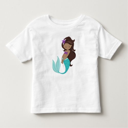 African American Mermaid Brown Hair Starfish Toddler T_shirt