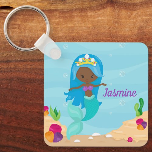 African American Mermaid Cute Custom Beach Girl Keychain