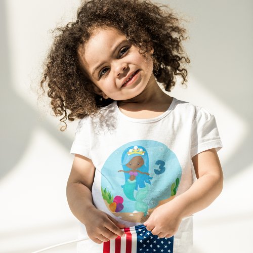 African American Mermaid Cute Custom Birthday Girl Toddler T_shirt