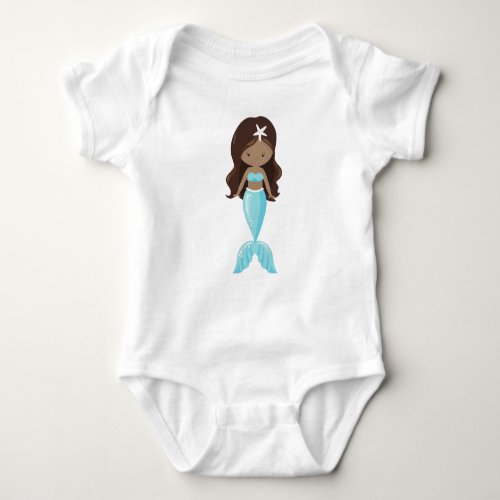 African American Mermaid Cute Mermaid Blue Tail Baby Bodysuit