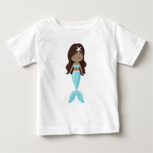 African American Mermaid Cute Mermaid Blue Tail Baby T_Shirt