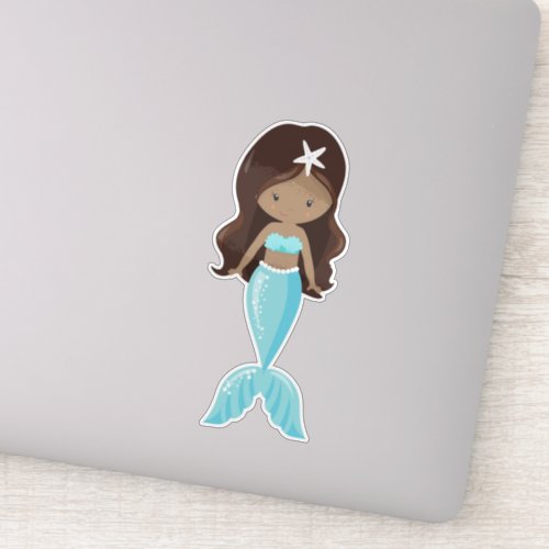 African American Mermaid Cute Mermaid Blue Tail Sticker