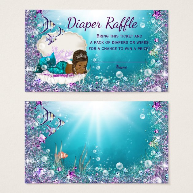 African American Mermaid Diaper Raffle Tickets