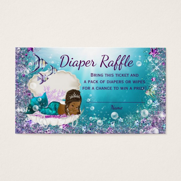 African American Mermaid Diaper Raffle Tickets