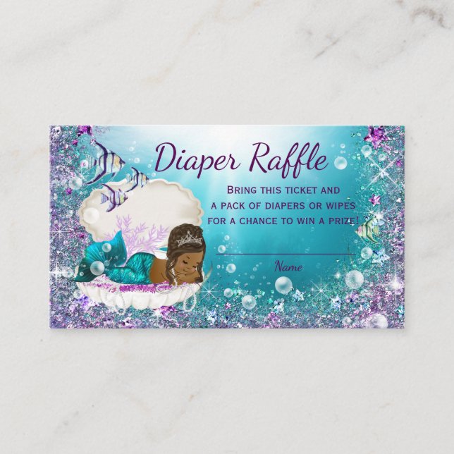 African American Mermaid Diaper Raffle Tickets Enclosure Card (Front)