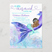 African American Mermaid Girl Baby Shower Invitation