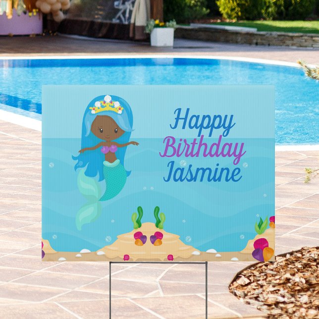 African American Mermaid Girl Birthday Party Yard Sign (Creator Uploaded)