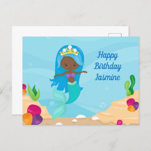 African American Mermaid Girl Custom Kids Birthday Postcard