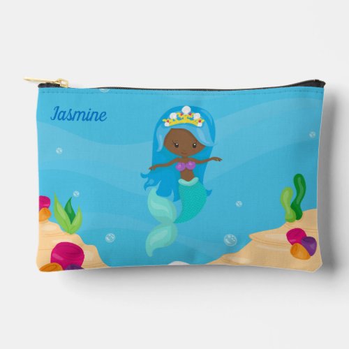 African American Mermaid Girl Cute Custom Accessory Pouch