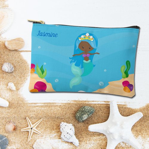 African American Mermaid Girl Cute Custom Accessory Pouch