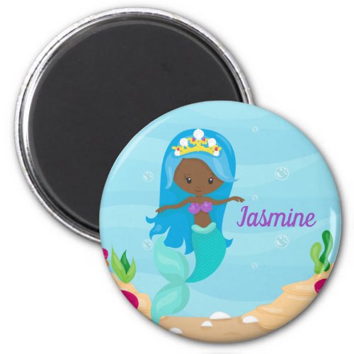 African American Mermaid Girl Cute Custom Beach Magnet
