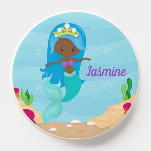 African American Mermaid Girl Cute Custom Beach PopSocket
