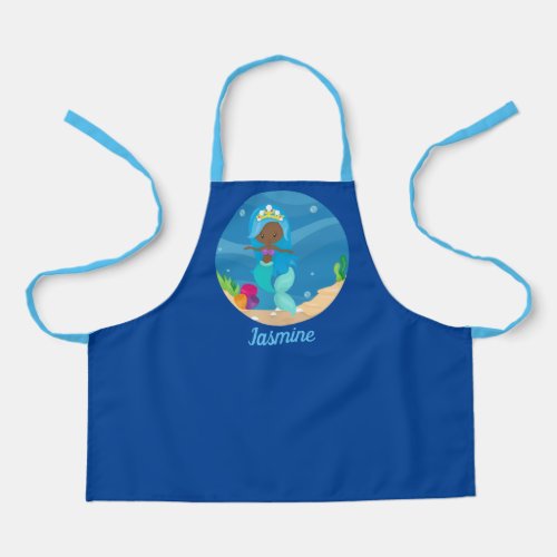 African American Mermaid Girl Cute Custom Kids Apron