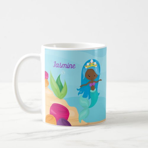 African American Mermaid Girl Cute Custom Kids Coffee Mug