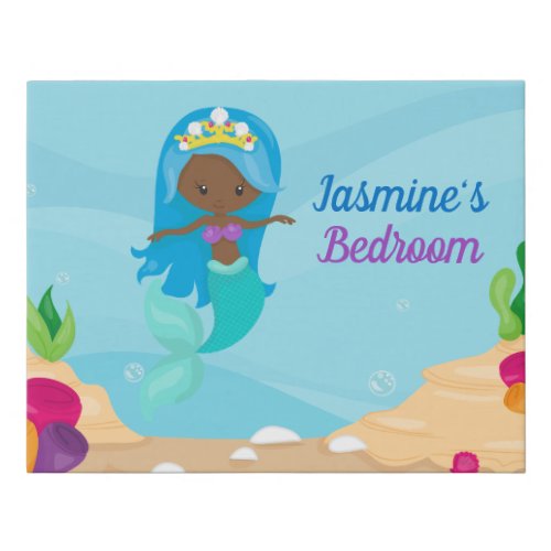 African American Mermaid Girl Cute Custom Kids Faux Canvas Print