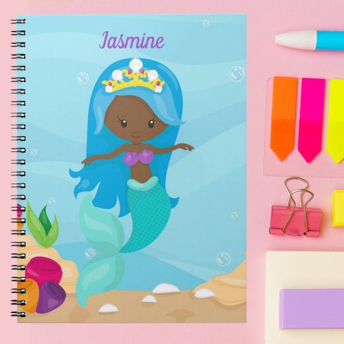 African American Mermaid Girl Cute Custom Kids Notebook