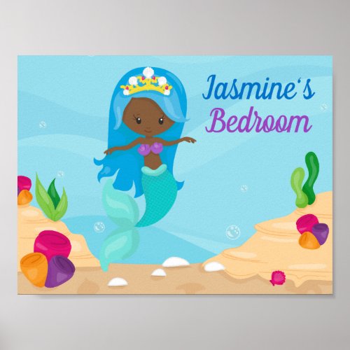 African American Mermaid Girl Cute Custom Kids Poster