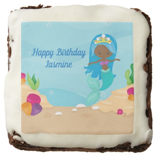 African American Mermaid Girl Kids Birthday Party Brownie