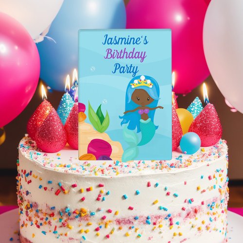 African American Mermaid Girl Kids Birthday Party Cake Topper