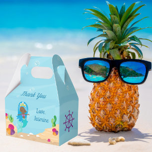 African American  Mermaid Girl Kids Birthday Party Favor Boxes