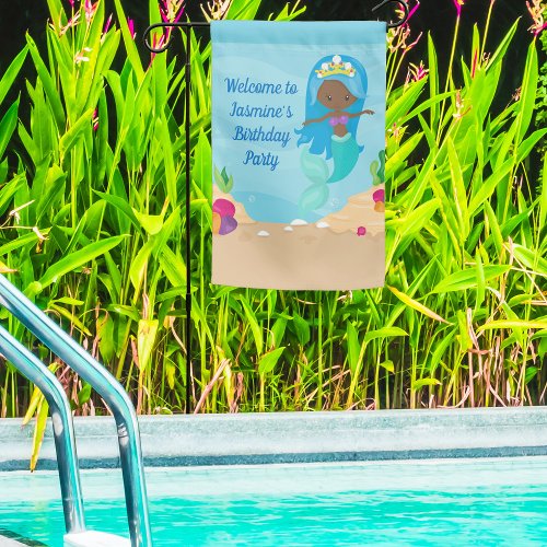 African American Mermaid Girl Kids Birthday Party Garden Flag