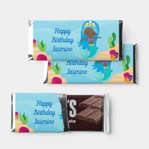 African American Mermaid Girl Kids Birthday Party Hershey Bar Favors