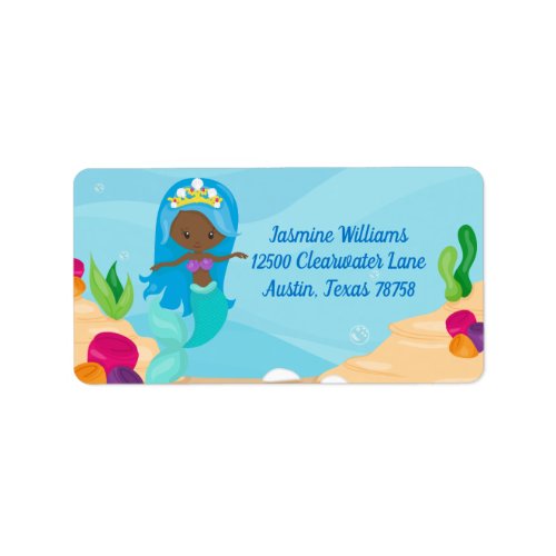 African American Mermaid Girl Kids Cute Custom Label