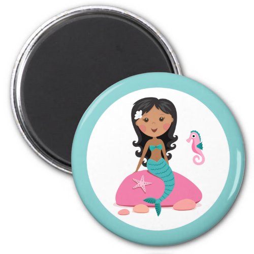 African American mermaid girl starfish seahorse Magnet