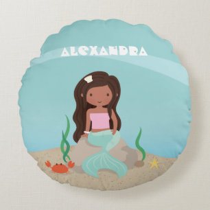 African American Mermaid Girls Room Decor Pillow