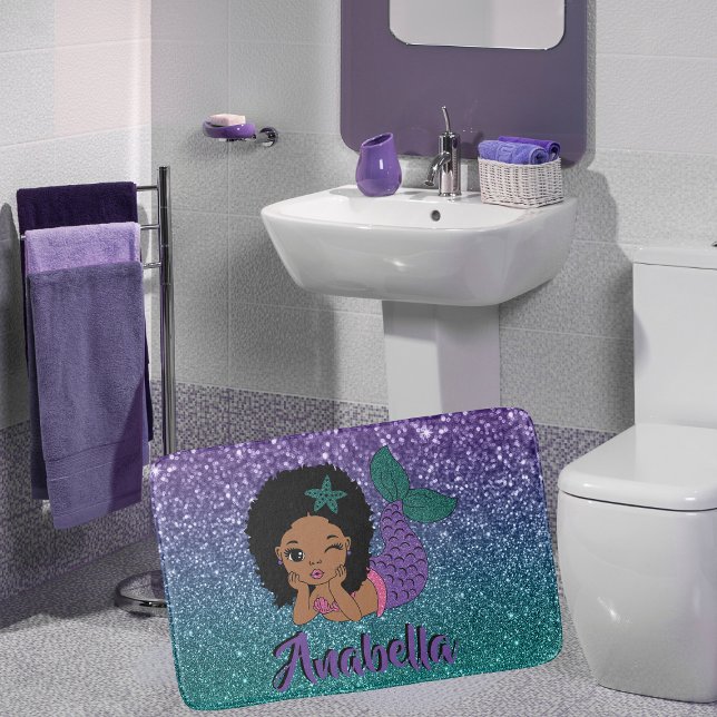 African American Mermaid Glitter Bath Mat (Creator Uploaded)