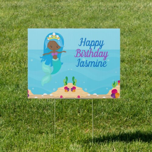 African American Mermaid Kids Birthday Party Yard Sign