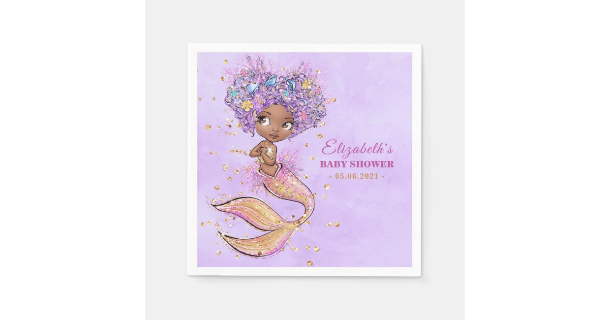 African American Mermaid Party Baby Shower Napkins Zazzle