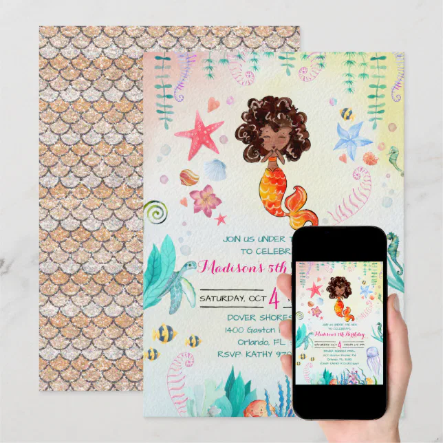 African American Mermaid Party Invitation Zazzle