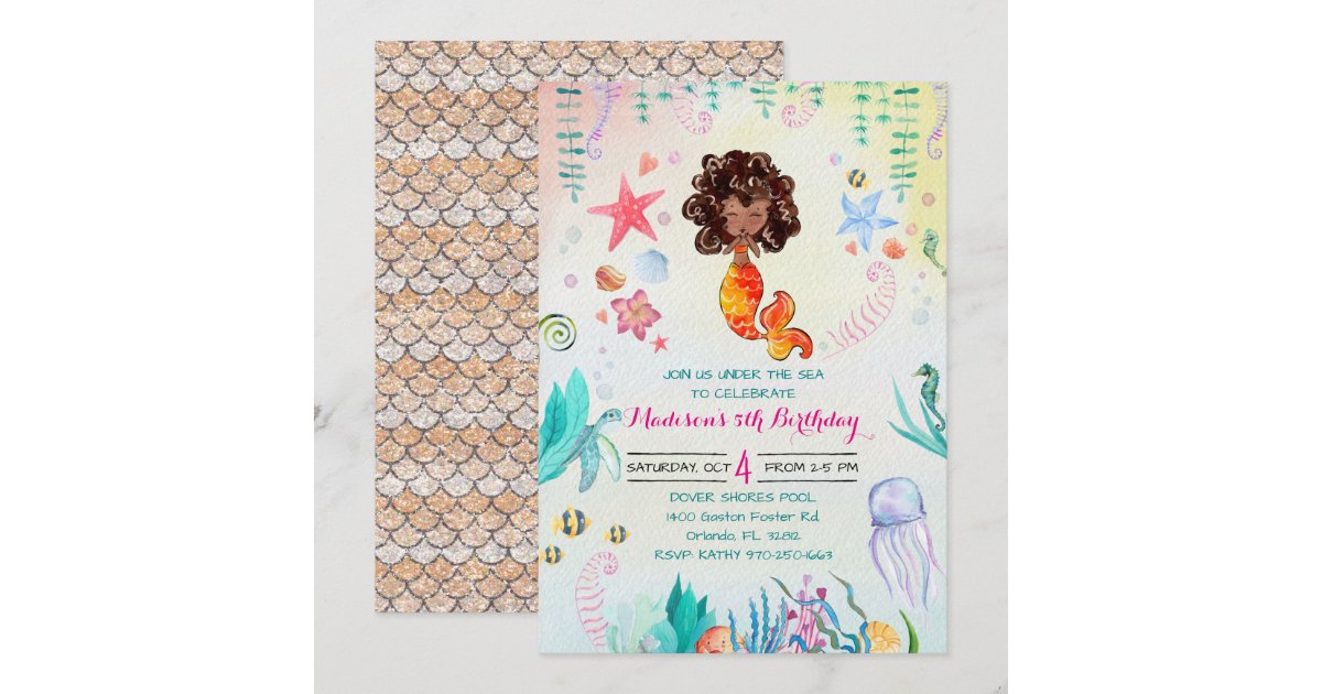African American Mermaid Party Invitation Zazzle