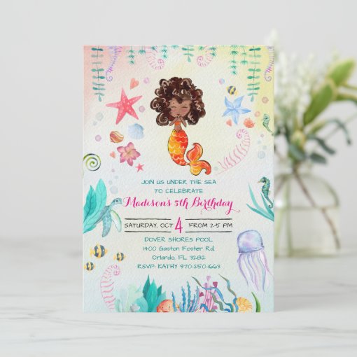 African American Mermaid Party Invitation Zazzle
