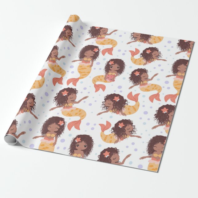 African American Mermaid Pattern Wrapping Paper (Unrolled)
