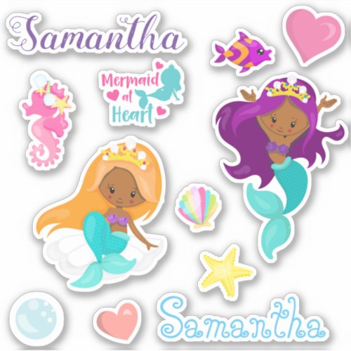 African American Mermaid Personalized set Sticker