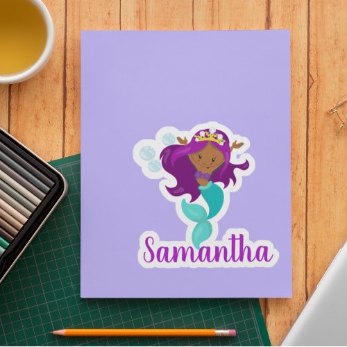 African American Mermaid Personalized Sticker