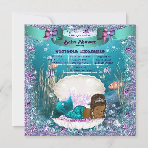 African American Mermaid Princess Baby Shower Invitation