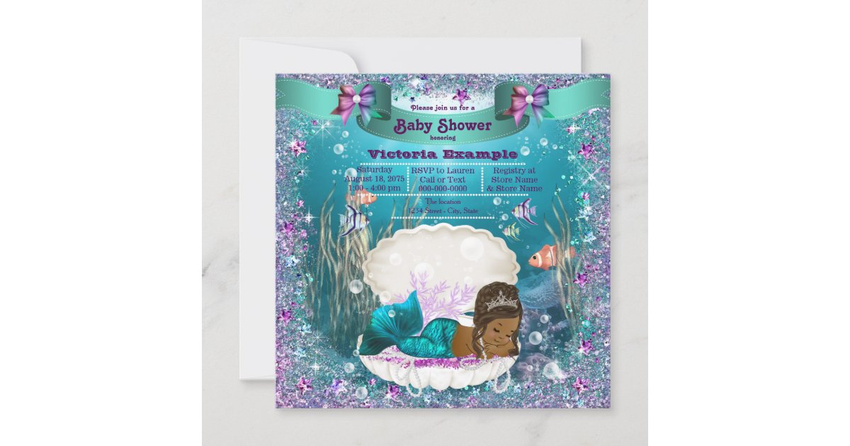 African American Mermaid Princess Baby Shower Invitation Zazzle