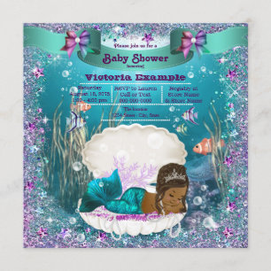 African American Mermaid Princess Baby Shower Invitation