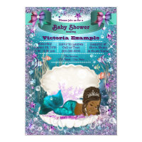 African American Mermaid Princess Baby Shower Invitation