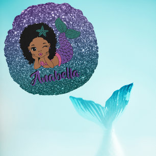 African American Mermaid Round Pillow