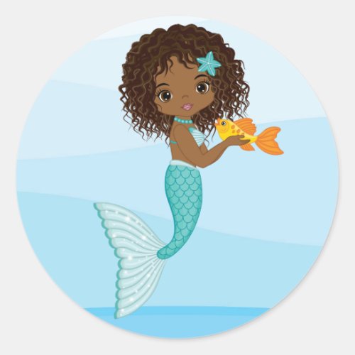 African American Mermaid Round Sticker