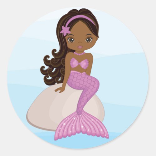 African American Mermaid Round Sticker