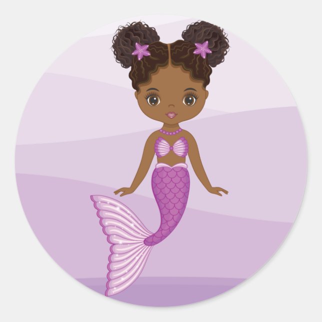 African American Mermaid Round Sticker (Front)