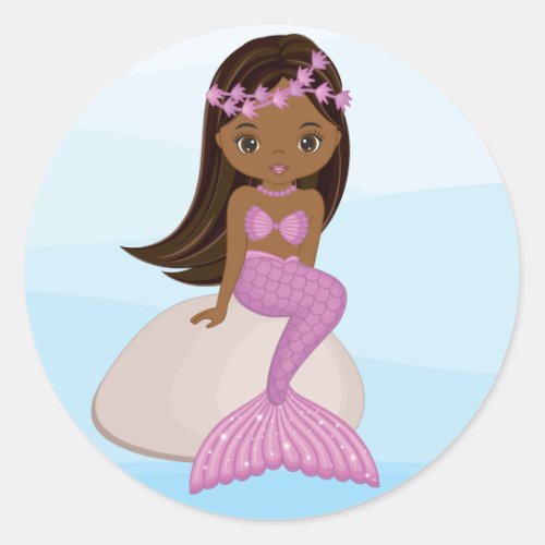 African American Mermaid Round Sticker