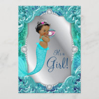 African American Mermaid Under Sea Baby Shower Invitation