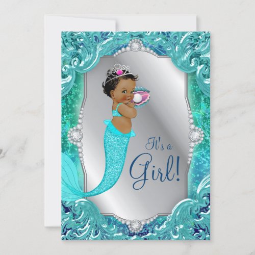 African American Mermaid Under Sea Baby Shower Invitation